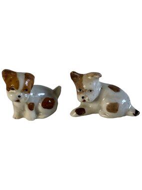 Vintage Brown & White Boxer Puppy Dog Porcelain Set Japan